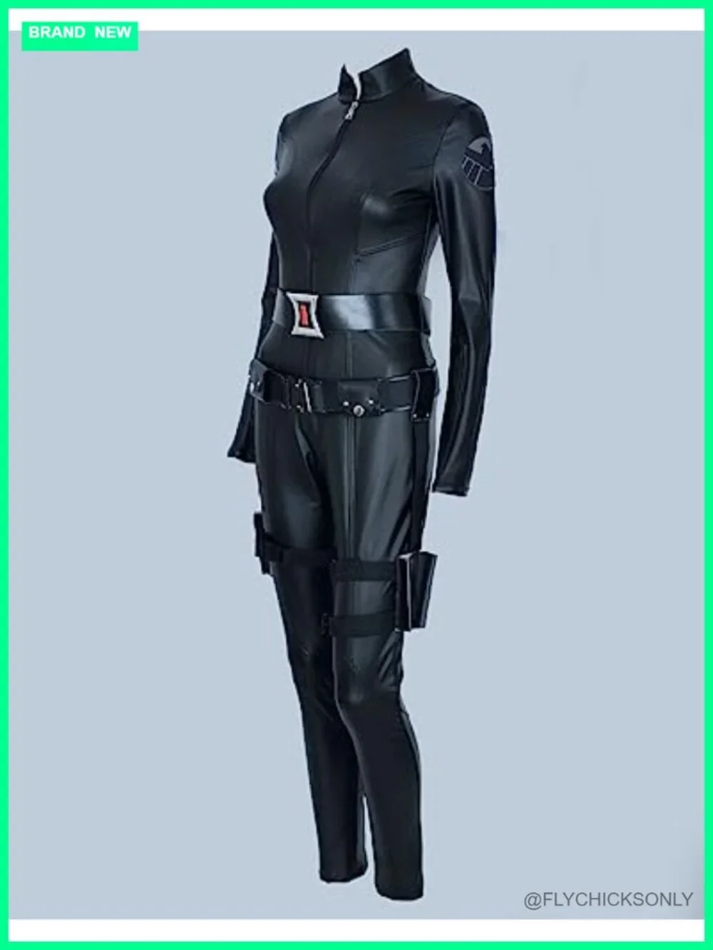 Widow Cosplay Jumpsuit Bodysuit with Belt Holster Gloves Faux Leather Adult